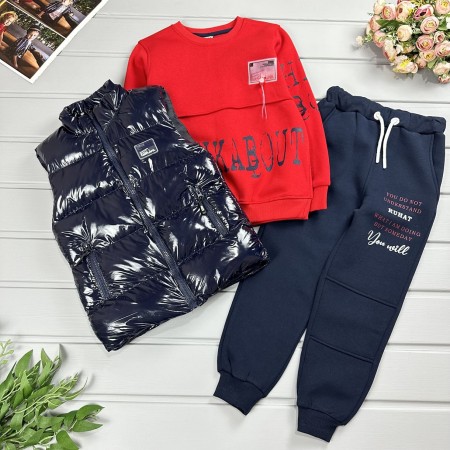 Костюм трійка з жилетом Fashion, червоний